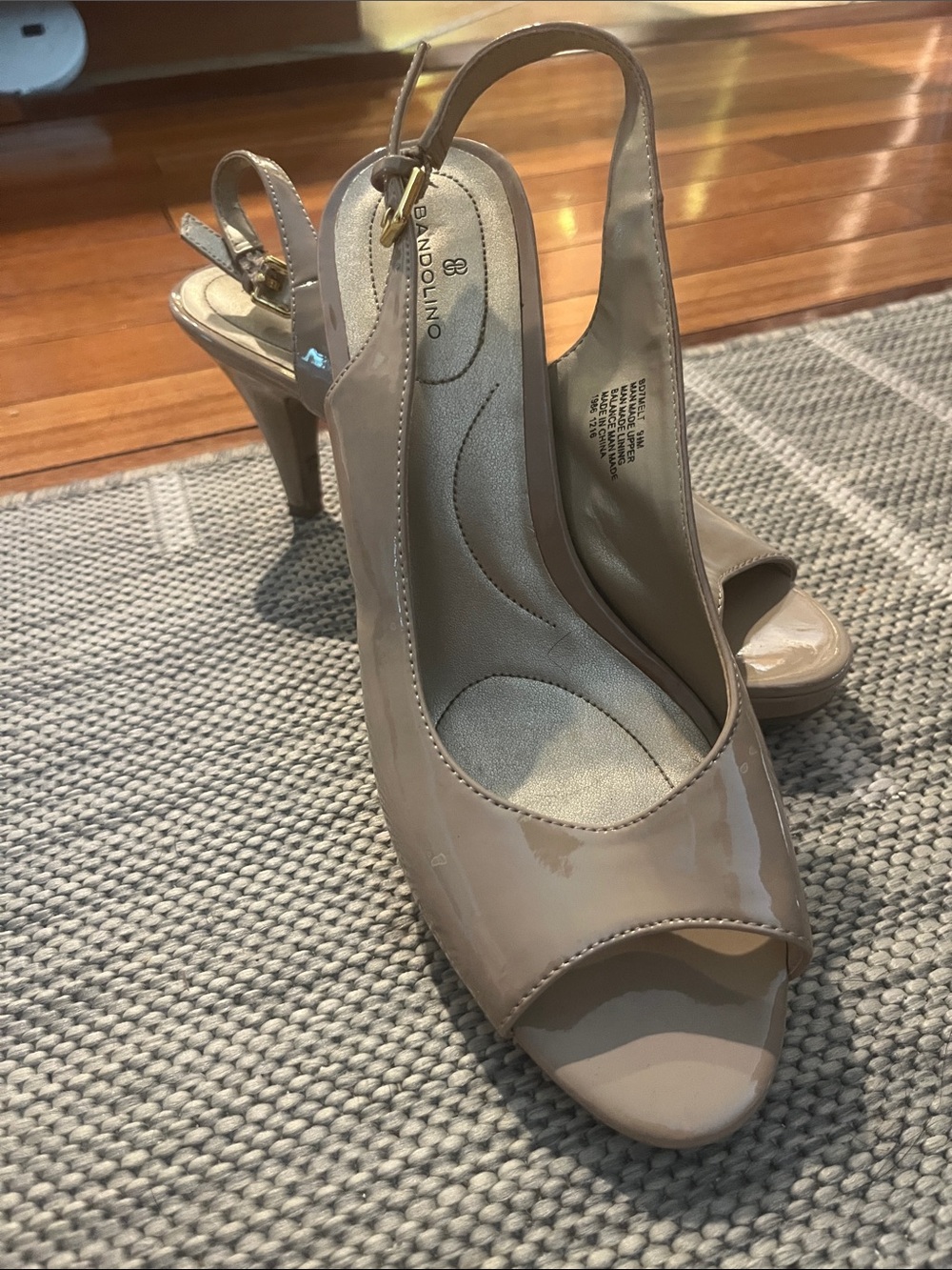 Bandolino Nude Patent Slingback Peep-Toe Heels